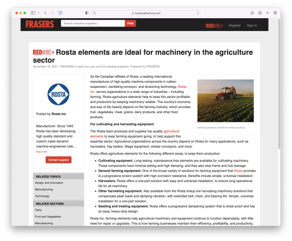 ROSTA Featured in Frasers Directory